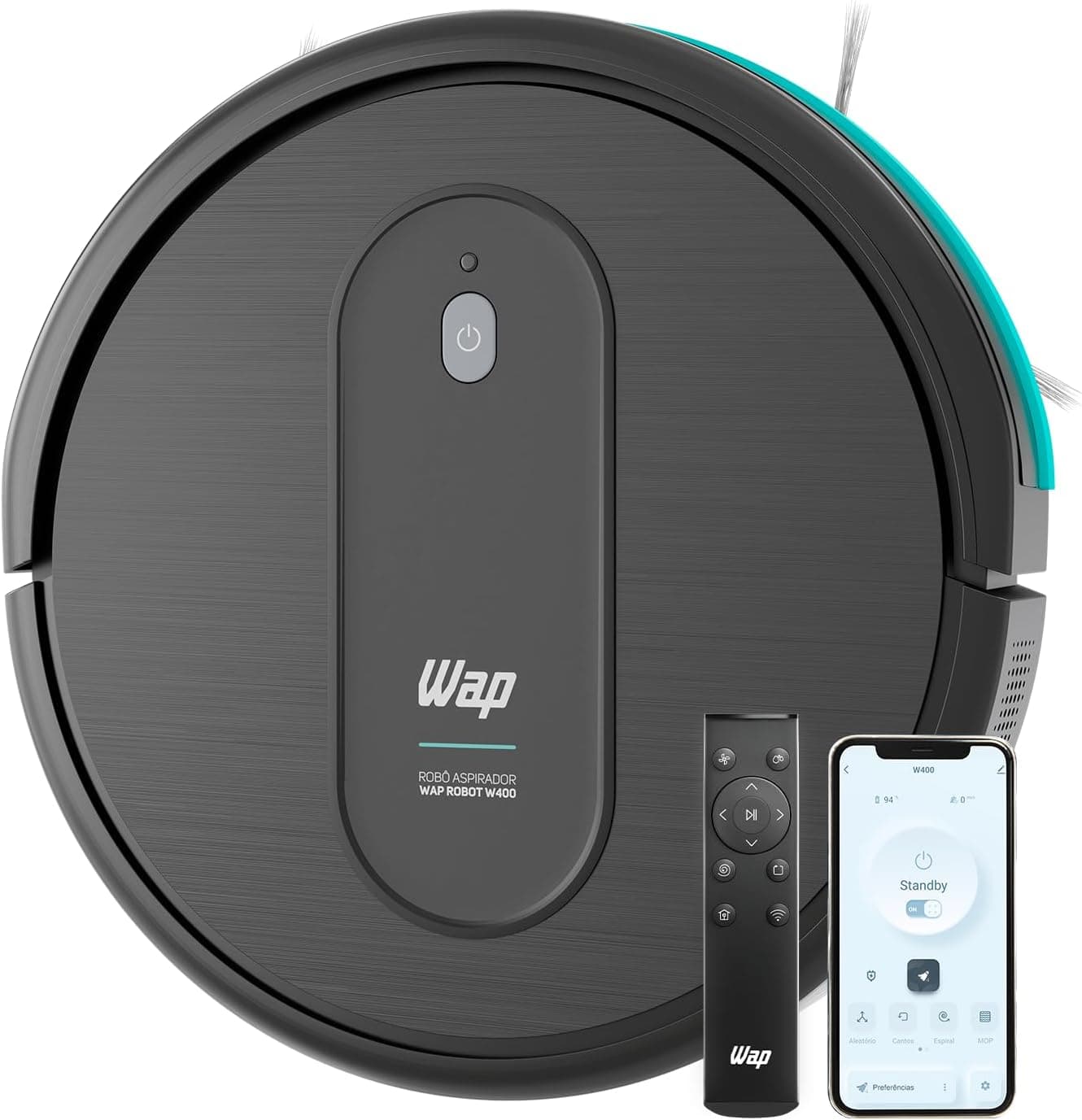 WAP Aspirador de Pó Robô ROBOT W400 3 em 1, Automático, 300ml, Compatível com Assistentes de Voz, 30W 10,8VDC Bivolt