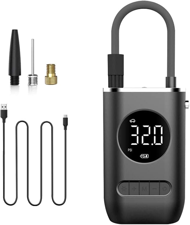 Compressor de ar portátil com inflador de pneu mini com bateria recarregável de 4000 mAh, bomba de pneu sem fio 150 PSI, luz de emergência LED, bomba de ar calibre de pressão para carro bicicleta moto