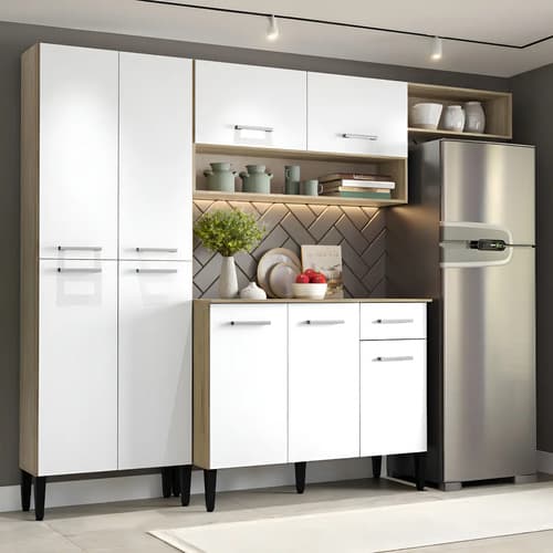 Cozinha Compacta Arizona Glam Carvalho com Branco Carraro