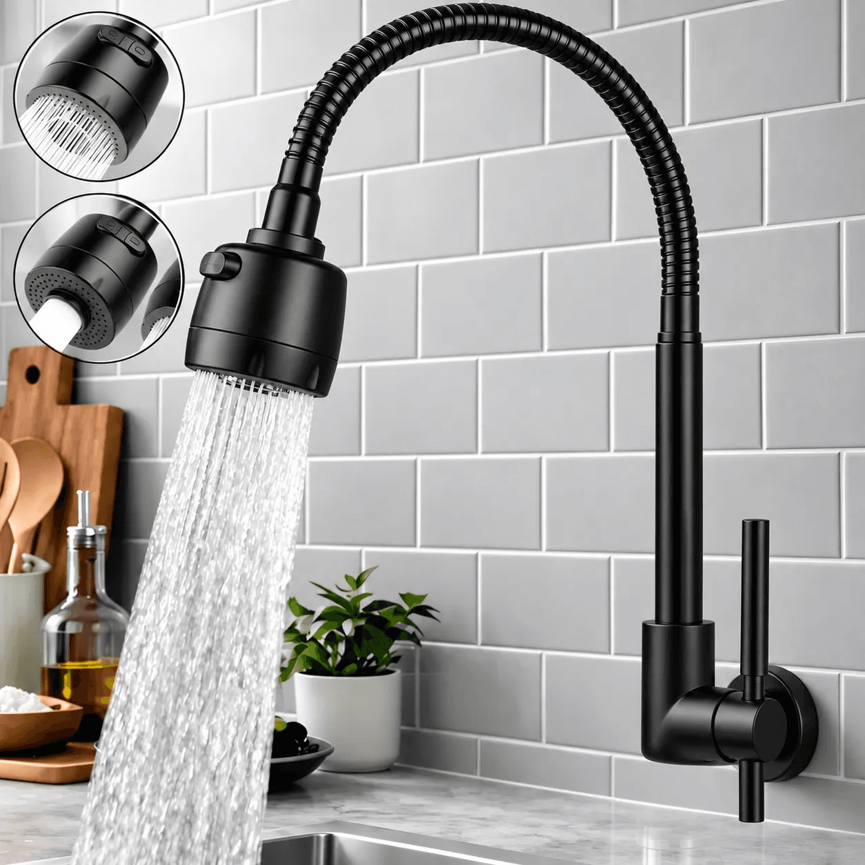 Torneira Cozinha Inox 360° Flexível 2 Jato Bancada De Parede