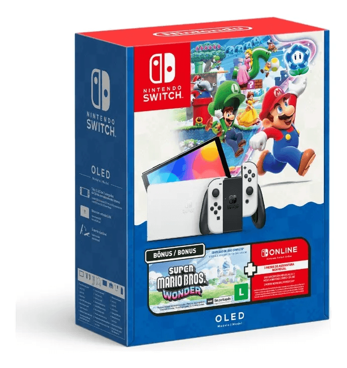 Nintendo Switch Oled Bundle Mario Bros. Wonder + Nso 3 Meses