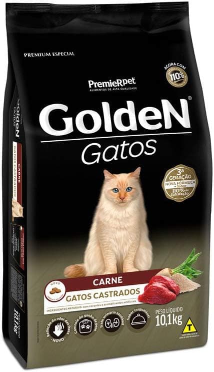 Ração Golden para Gatos Adultos Castrados - 10,1kg Premier Pet Adulto - Sabor Carne | Amazon.com.br