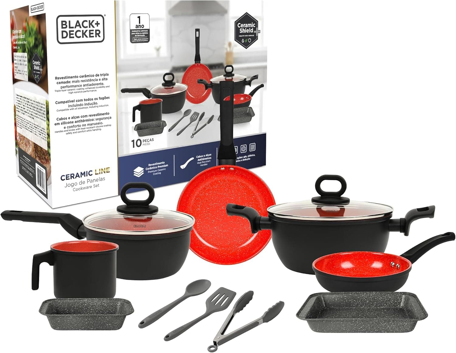 Jogo de Panelas BLACK DECKER 10 Peças Ceramic Line - Red Stone