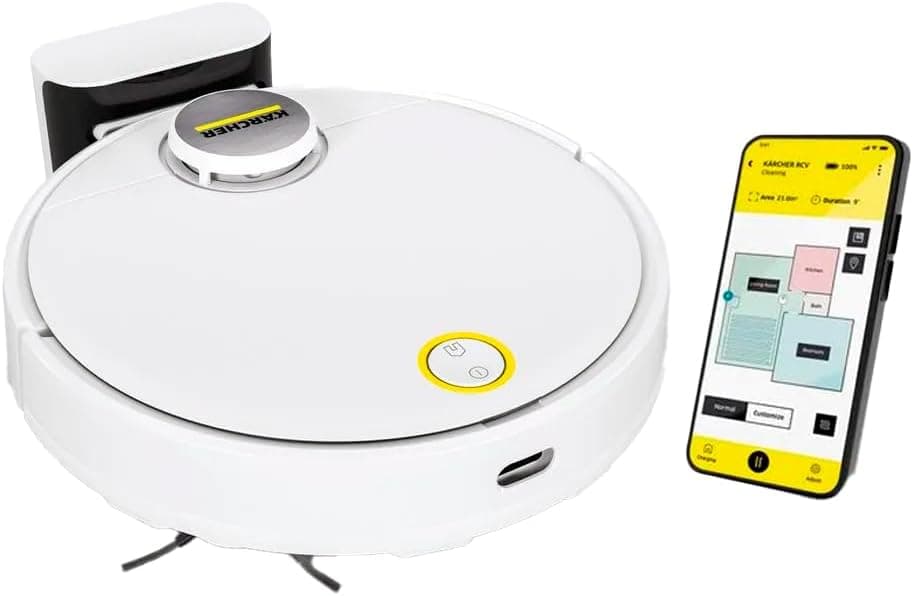 Kärcher Robô Aspirador de Pó RCV 3 com Mapeamento Inteligente, Aspira e Passa Pano. Controle via Aplicativo. Autonomia de 120 min. Navegação a Laser LiDAR e Sensor 360° - Bivolt